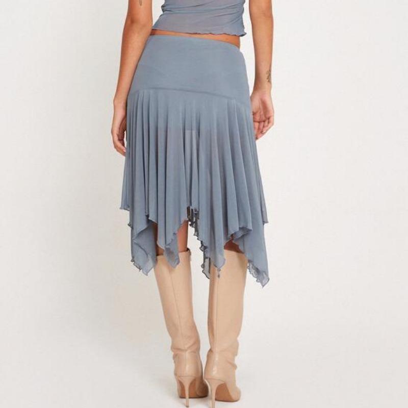 Sommer Damenmode Schlank Sexy Unregelmäßiger Mesh-Plisseerock