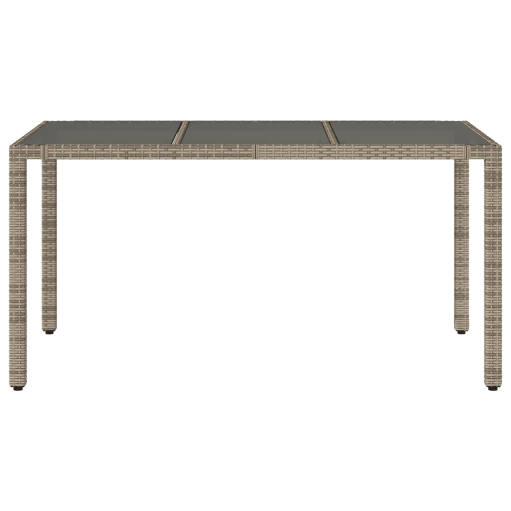 Garden Table with Glass Top, Grey, 150X90X75Cm, Pe Rattan
