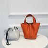 Top Grain Leather Bucket Bag Small Size Vintage Handbag Gold Hardware Daily Use