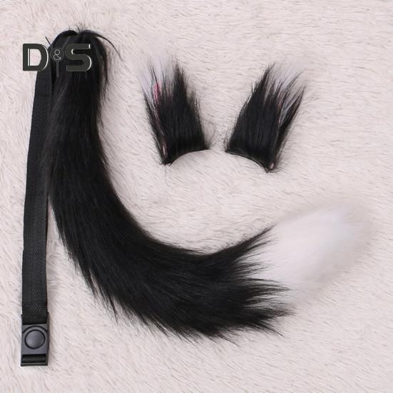 Fox Ears Tail Set Handmade Plush Animal Cosplay Props Realistic Design Role Play Halloween Party Accessories