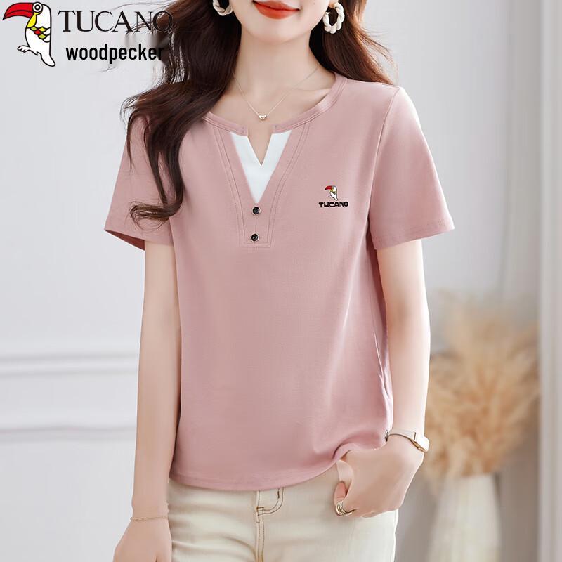 Woodpecker Women s V-Neck Regular Fit Short Sleeve Cotton T-Shirt 3XL