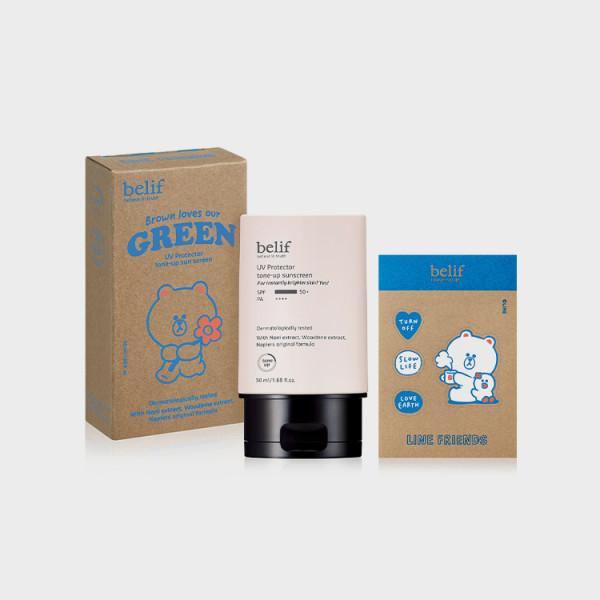 

Line Friends Billip Brown On Green UV Protector Тонизирующий солнцезащитный крем (50мл)