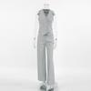 European and American cotton and linen khaki cardigan vest straight pants two-piece set women's 1116 summer new casual suit