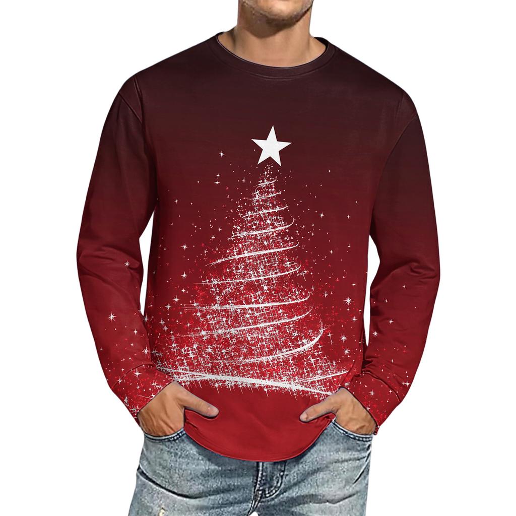 Men's Christmas Printed Imitation Cotton Long-sleeved Shirt