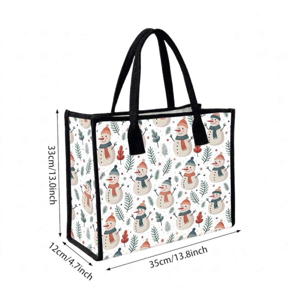 Winter Snowman Print Tote Bag Cute Casual Shoulder Handbag for Daily Use