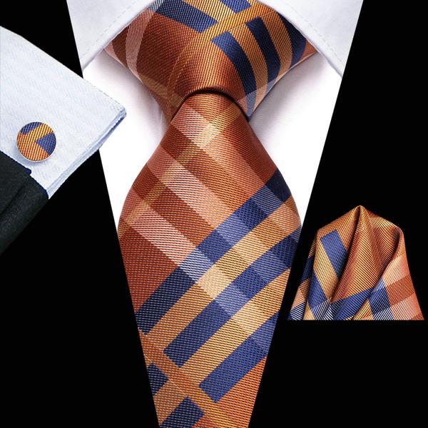 Extra Long Tie Set for Men, 3-Piece Wedding Accessories with Cufflinks & Pocket Handkerchief, Striped/Floral Design