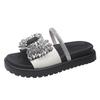 2025 Women's Summer Wear Cool Slippers with a Hundred Matching Thick-bottomed Rhinestone Bow Skirt Summer New French Flat-bottomed Drag