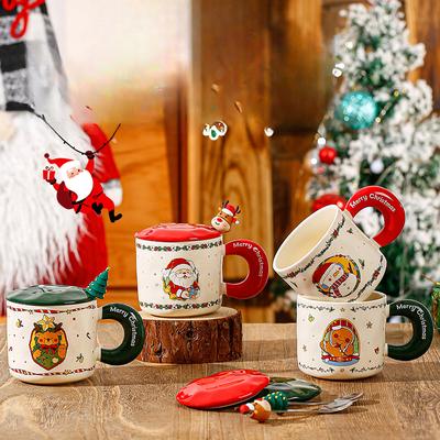 Christmas Gift Ceramic Cup with Lid Spoon Christmas Gift Mug Christmas Cup Set Souvenir Coffee Cup