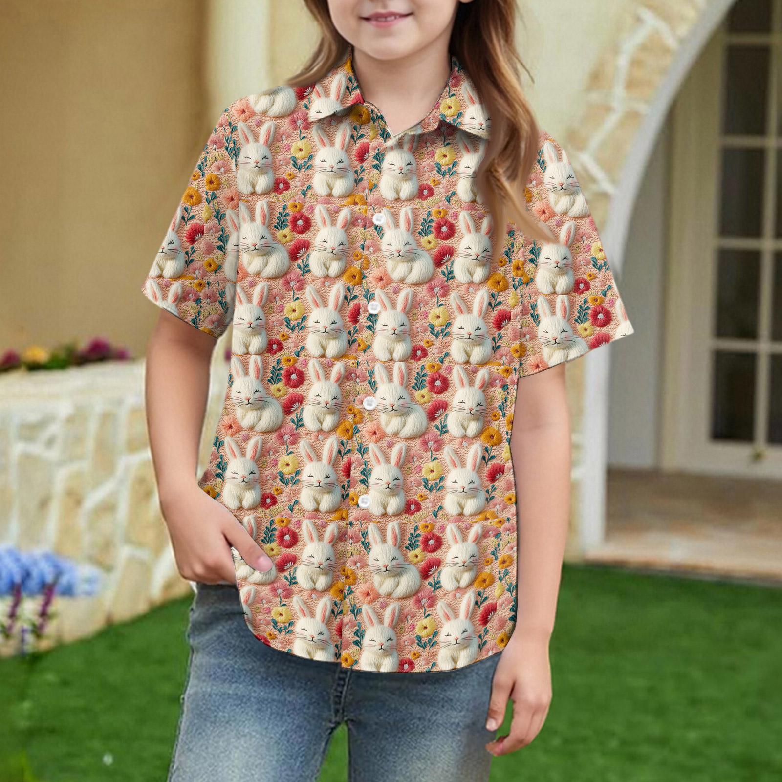 

Summer Girls Short Sleeve Blouse School Uniform Button-Up Shirt Kids Summer School Uniform Button Down Shirt 160