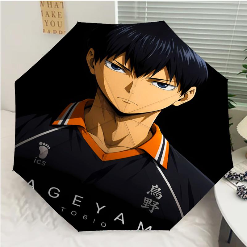 Haikyu Print Automatic Umbrella, 8 Rib Iron Frame, Plastic Handle, Suitable for Outdoor Travel &Daily , Ideal Gift