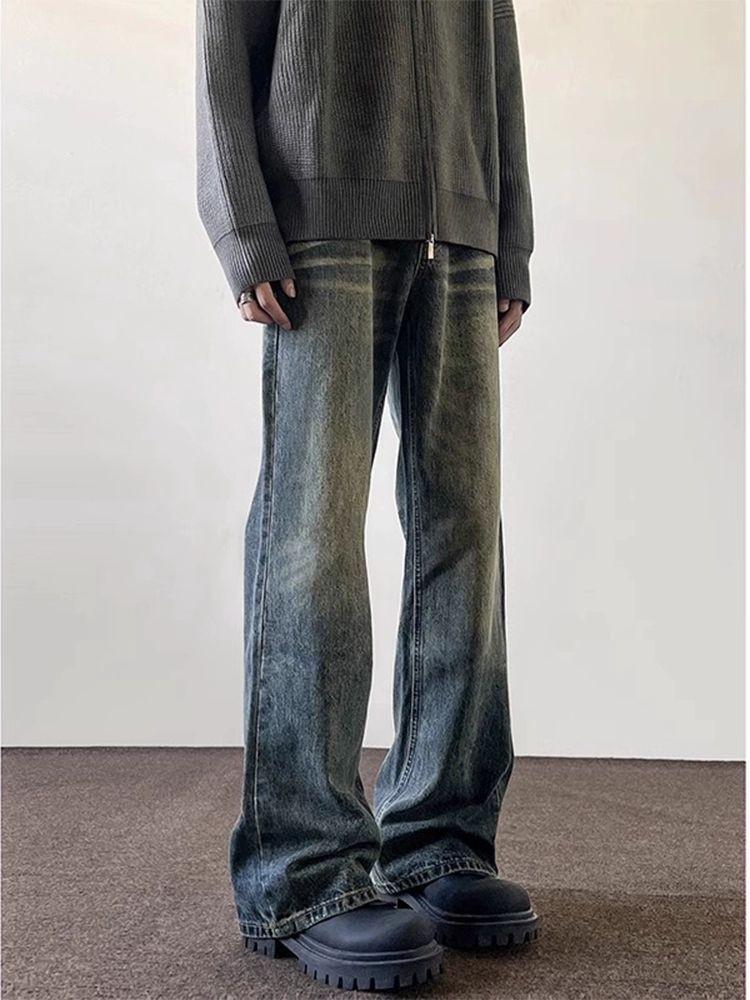 Джинсы клеш JYL мужские High-Street Стирка Чистый крой Американский Прямые Джинсовые M спаржевый