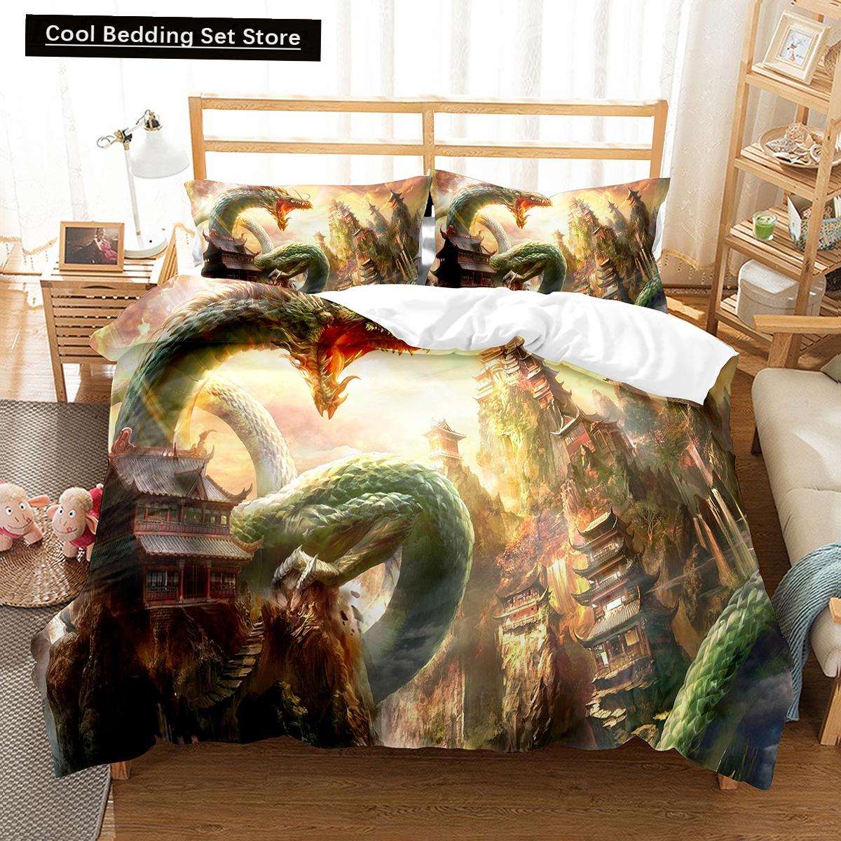 

Пододеяльник Fly Dragon King Queen с изображением дракона в стиле вестерн, комплект постельного белья для мужчин и мальчиков, волшебное животное, пододеяльник из полиэстера EU single(135x200cm)