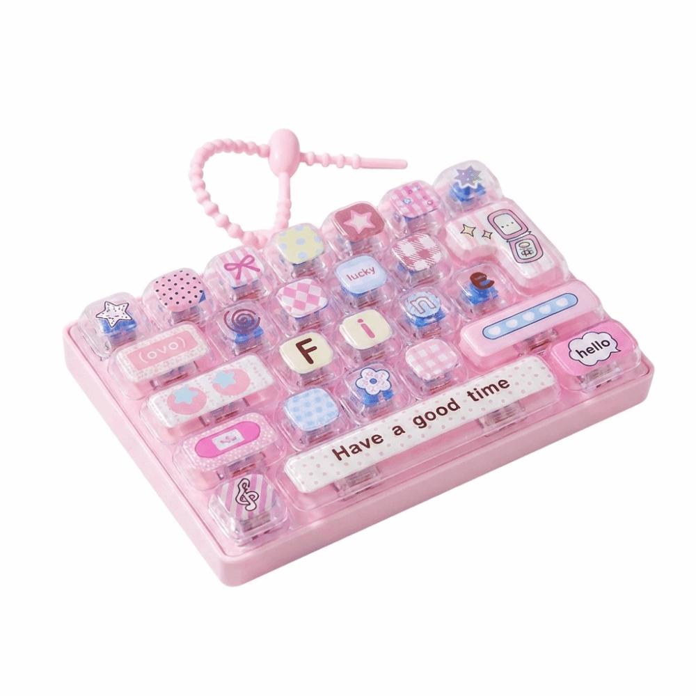 Cute Design Decompression Button Toy Transparent Dual-Tone Keyboard Keychain Bag Accessory