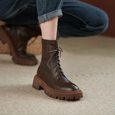 Autumn and Winter Thick Soled Genuine Leather Martin Boots for Women