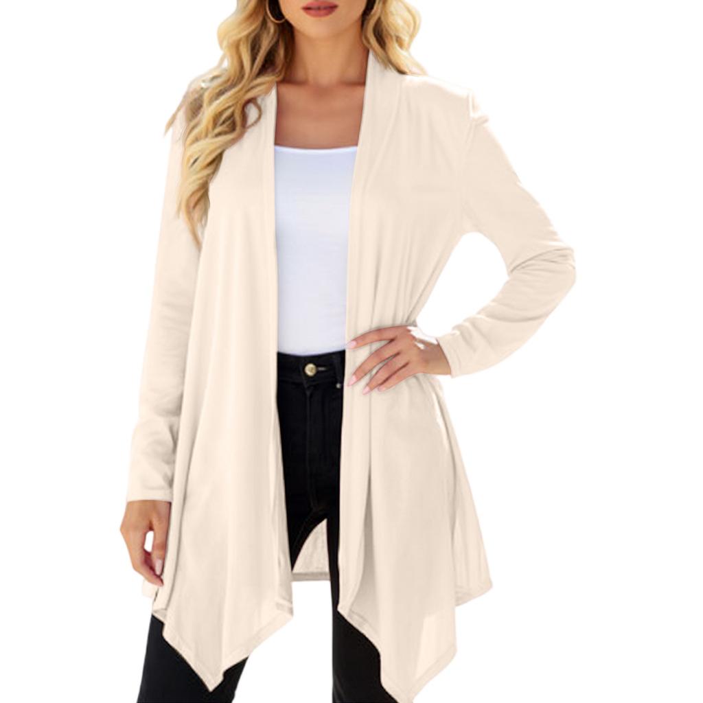 Women's Solid Color Long Sleeved Mid Length Cardigan Top Jacket