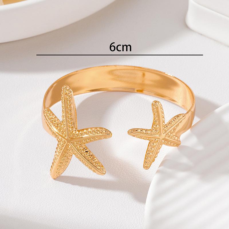Starfish Open Cuff Bracelet - Fashionable, Versatile, Simple Beach Vacation Style, Adjustable Jewelry Accessory