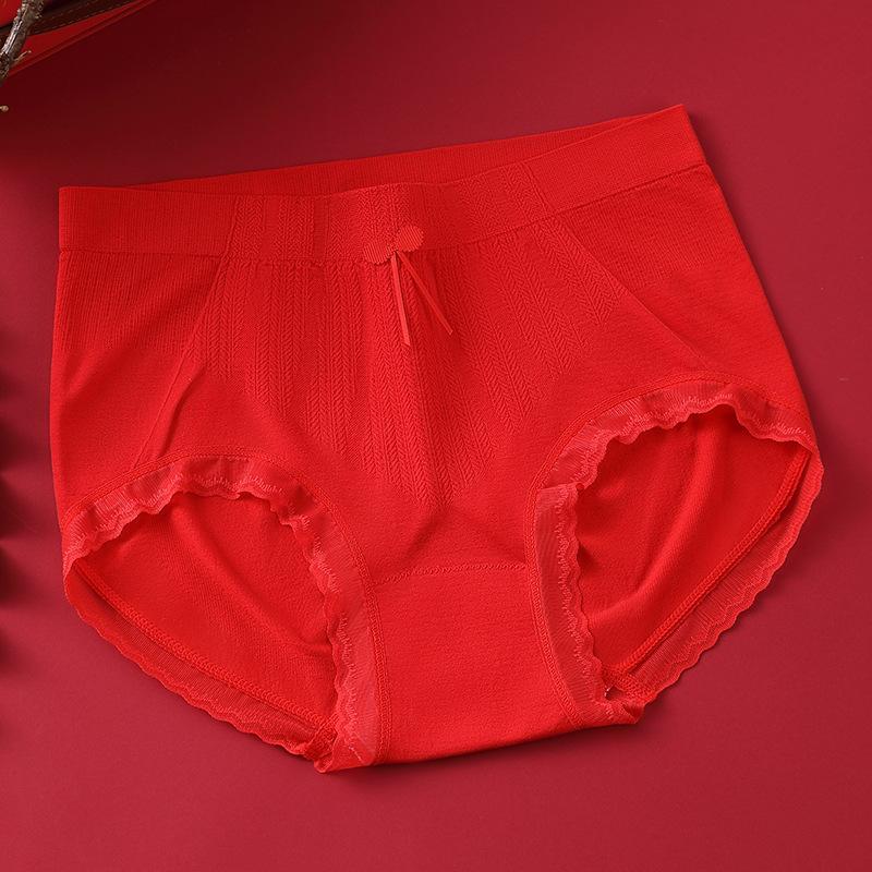 Big Size Female Spring and Autumn Benming Year Marriage Red High Waist Triangle Briefs