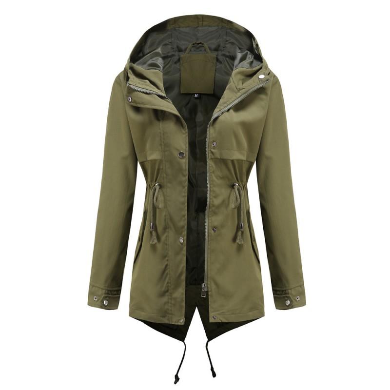 Lett hette-trenchcoat for kvinner, mellomlang regnjakke med snøring i midjen - Kasual chic yttertøy