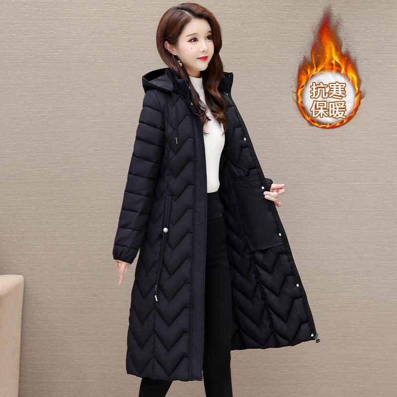 

Одежда на хлопковой подкладке удлиненная, приталенная и тонкая, пальто длиной ниже колена теплое и с капюшоном, съемное и легкое. 6XL-143-77.5 kg чёрный