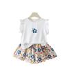 Girls Summer Floral Flutter Sleeve T Shirt And Skort Set Kids Casual Two Piece Outfit