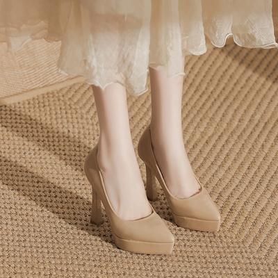 -2 Pointed Thin Heels High Heels Women's Not Tired Feet Waterproof Table Single Shoes Solid Color Sexy Bridesmaid Banquet Shoes