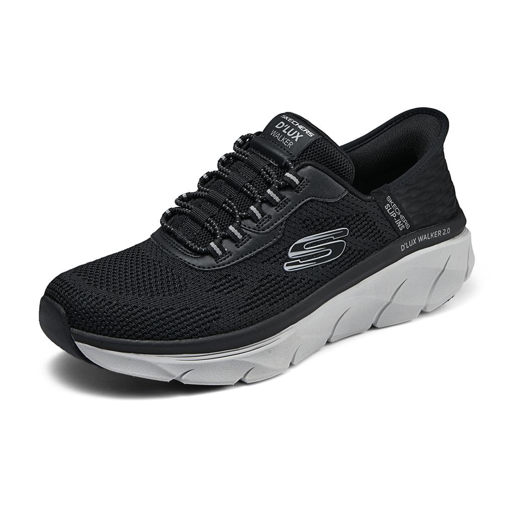 Skechers DLux Walker 2.0 Slip-Ins Bequem Minimalistisch Stoff Synthetikleder Polsterung Niedrig geschnitten Laufschuhe Herren Sneaker Schwarz Grau 232446-BKGY