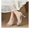 2025 New High Heels Sandals Women's Fairy Style Sexy Thin Heel Shallow Mouth Back Hollow Pointed Water Diamond Open Toe Sandals