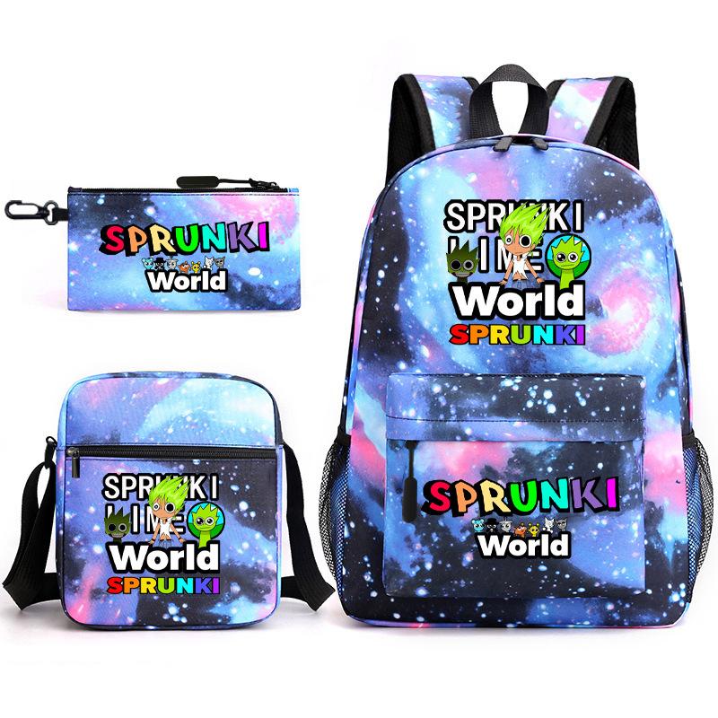 New rhythm box game merchandise primary school bag sprunki cartoon starry sky backpack 3-piece set D