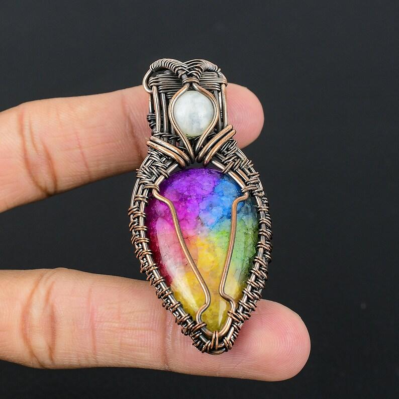 Rainbow Solar Quartz Pendant Gemstone Copper Wire Wrapped Pendant Copper Jewelry Quartz Jewelry Handmade Pendant Anniversary Gifts For Her