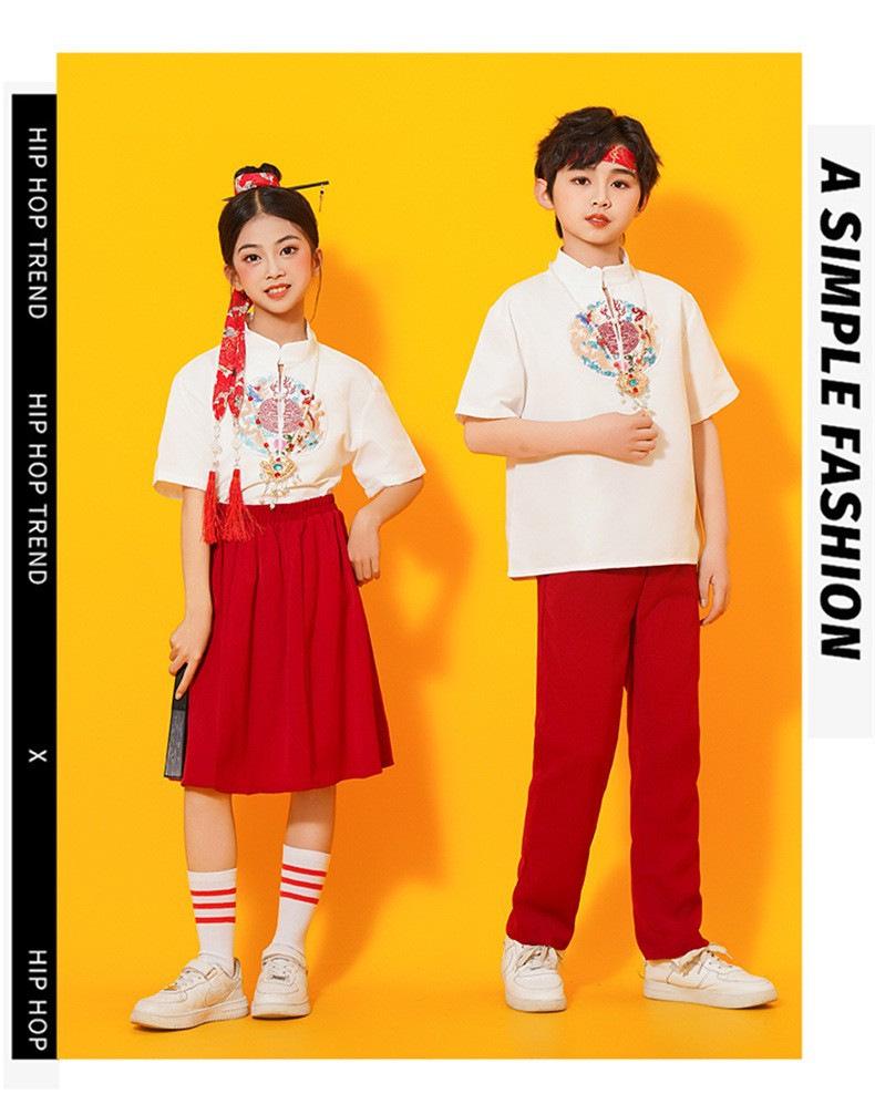 Chinese Style Children's Performance Costumes for Girls - Choir, Recitation, Sports Meeting, and School Uniforms