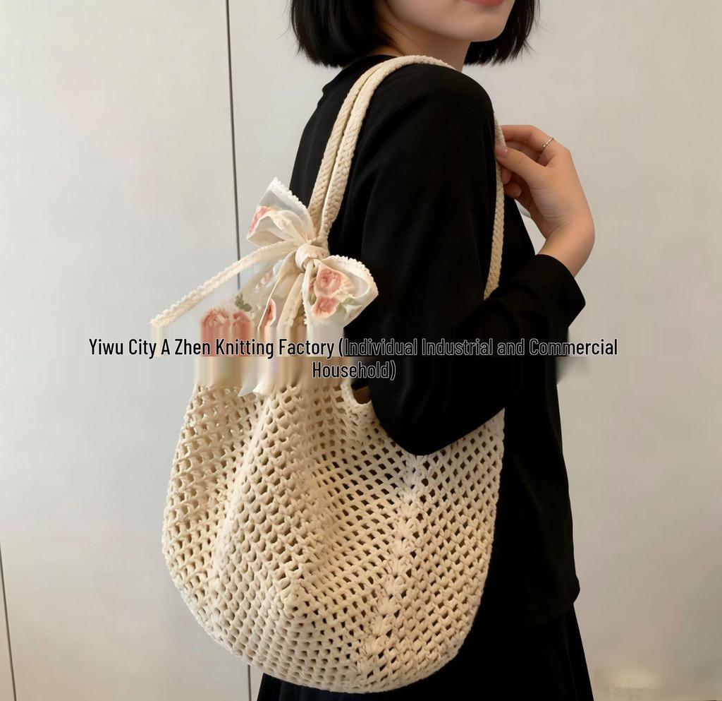 Seaside Crochet Cotton Mesh Bag - Large Capacity, Lazy Summer Style for Women