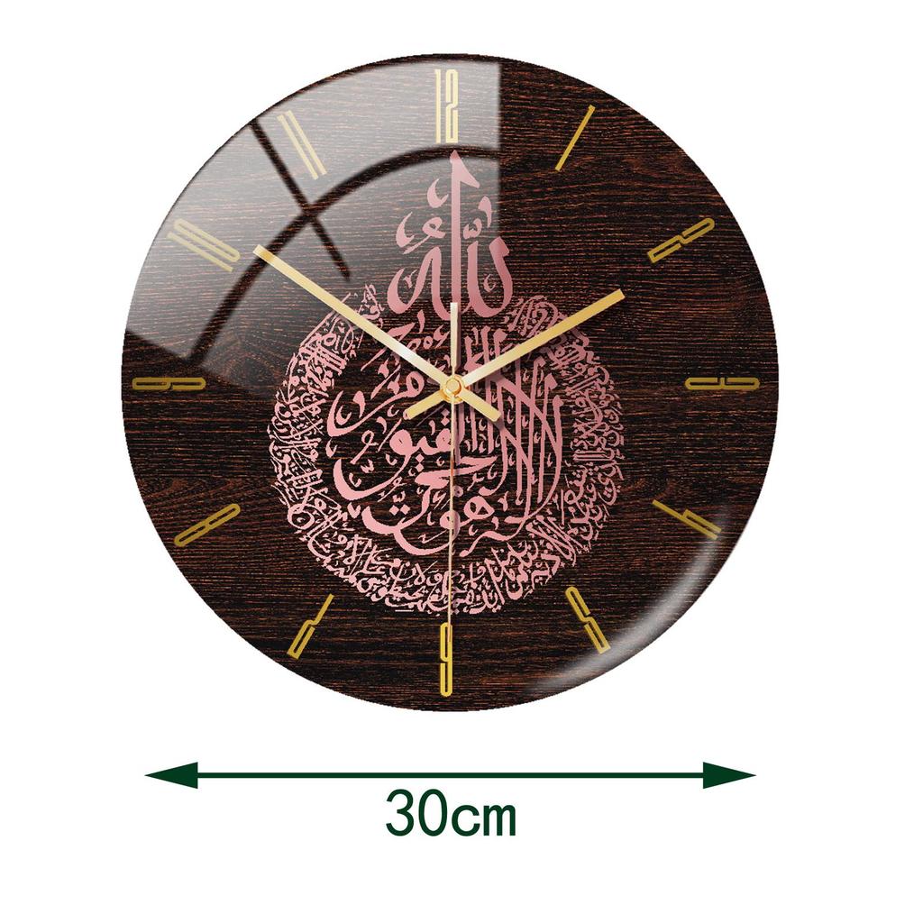 Large Round Art Acrylic Round Muslim Style Wall Clock Non Ticking Battery Powered Mute Quartz for Ramadan Eid Home Decorative