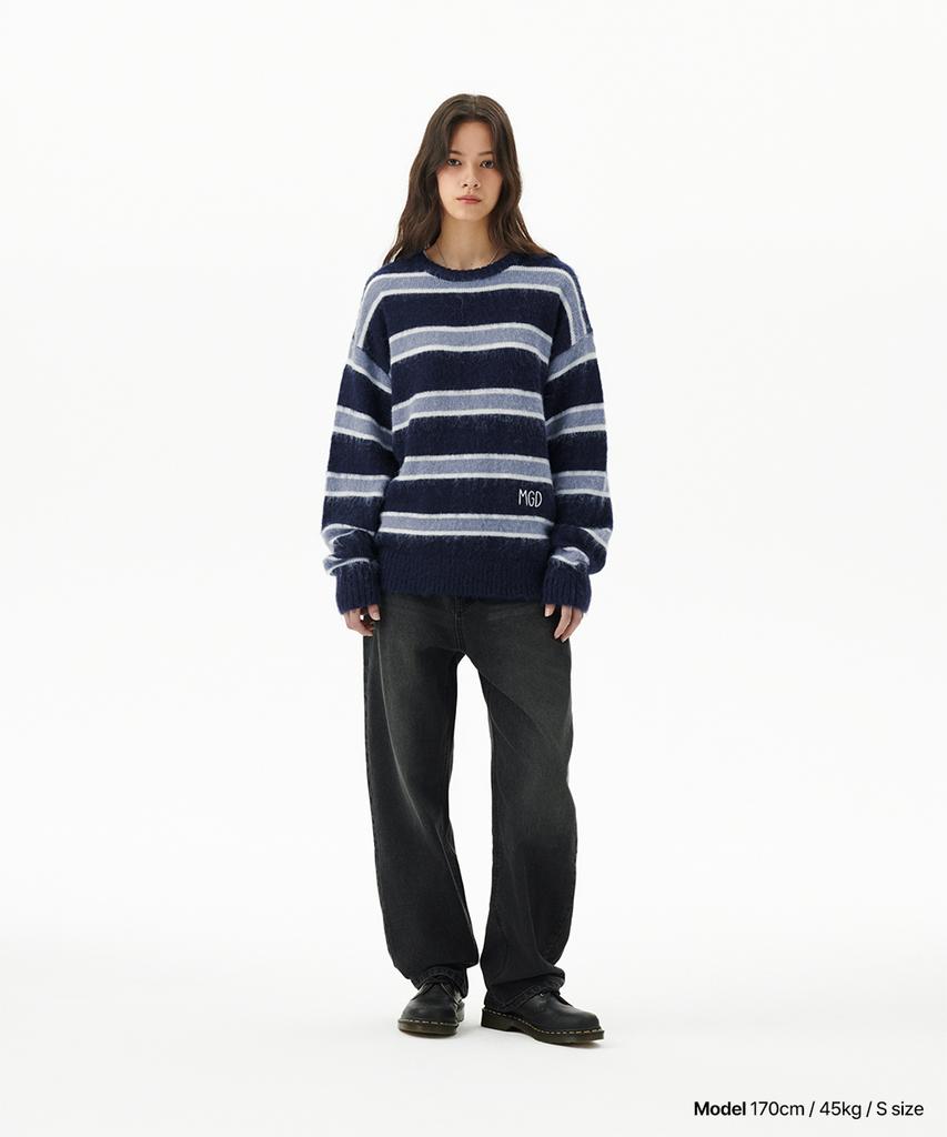 MAHAGRID Hairy Stripe Knit Sweater Navy(Mg2Ffmk600A)