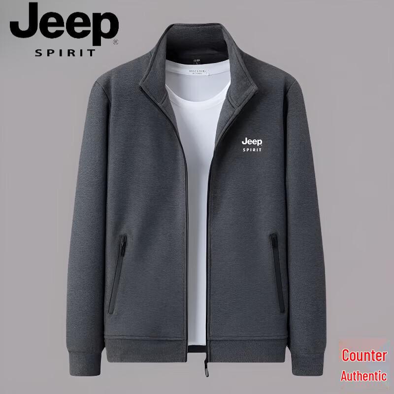

JEEP SPIRIT Men s Stand Collar Zip-Up Sweatshirt L