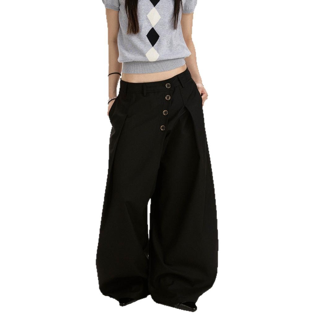 American retro design breasted design scimitar pants men's and women's old money style deconstruction pants wide-leg casual trousers