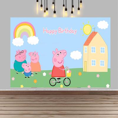 Happy Birthday Peppa Pig Photo Backgrounds, Perfect For Kids' Parties, Family Gatherings, And Birthday Celebration Banners.