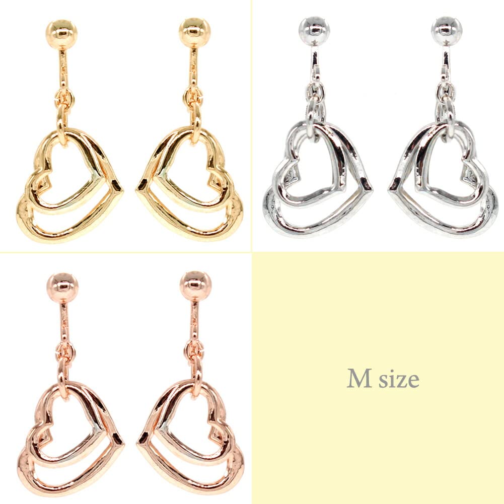 Miwaki Earrings for Open Simple Made In M2405 Pink Gold Women, Heart, Accessories, Japan, Hypoallergenic, Screw-on, M,