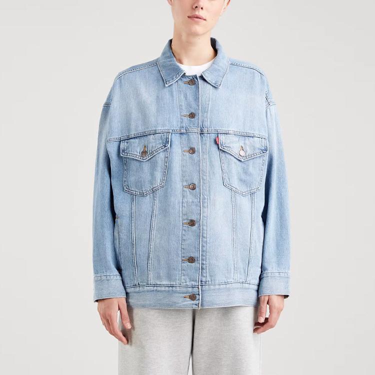 Levis Cool Series Solid Color Single-Breasted Collar Denim Jacket Women Jackets Blue A1981-0000
