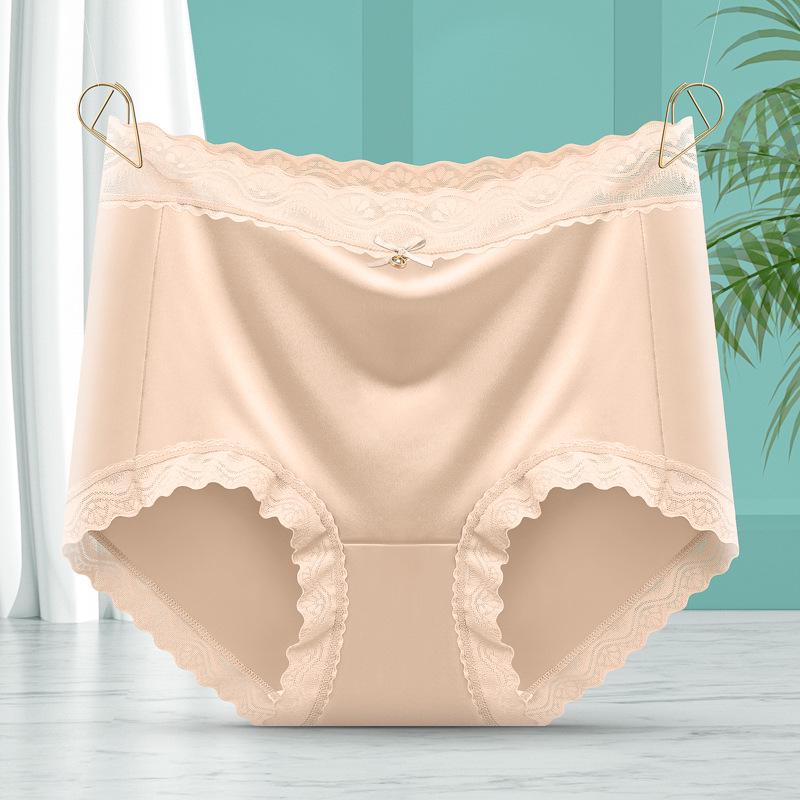 Silk Lace Trim Mid-High Waist Plus Size Seamless Women's Underwear