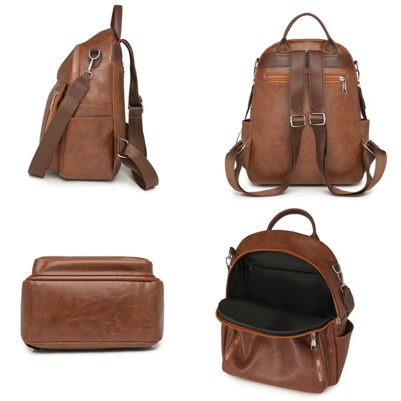 Trendy Women's PU Leather Backpack Large Capacity Anti-Theft School Laptop Bag Travel Rucksack