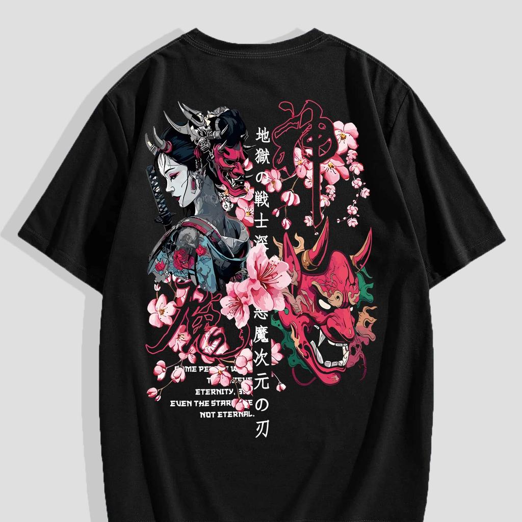 Street Fashion Geisha Mask Summer T-Shirt for Men And Women