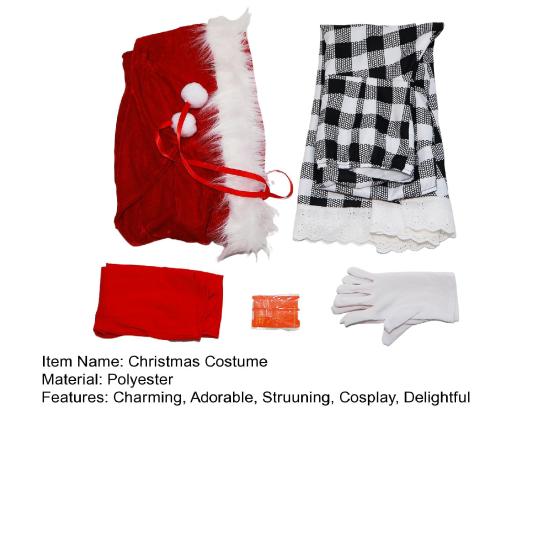 Weihnachtskostüm für Frauen Mädchen Kariertes Kleid mit rotem Samtumhang Strümpfe Handschuhe Set Weihnachtself Cosplay Outfit