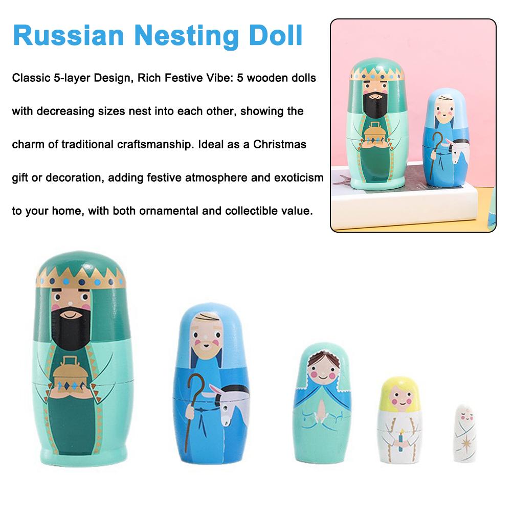 Cute Nesting Doll Set Matryoshka Doll Russian Wooden Dolls Hand-Painted Jesus Nesting Doll Stacking Doll Ornament Christmas Gift