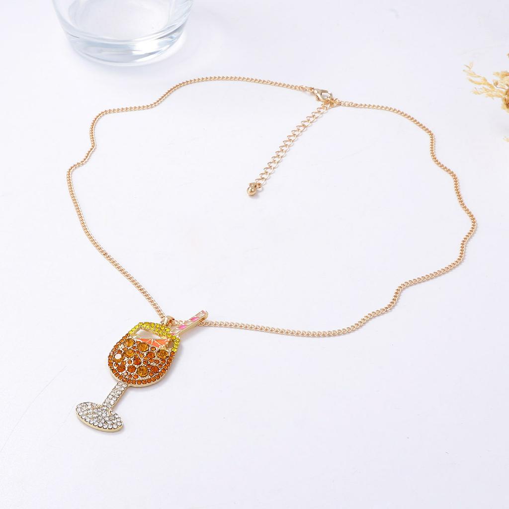 European and American simple, fashionable and exquisite alloy full diamond super flash wine bottle pendant chain necklace versatile daily accessories