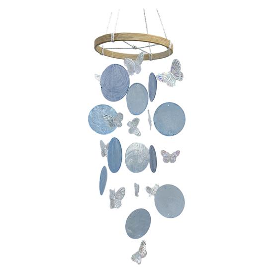Wind Chime for Outside Ocean Theme Hanging Butterfly Windchime with Round Shells for Patio Garden Decor Gifts for Women Mom Wife