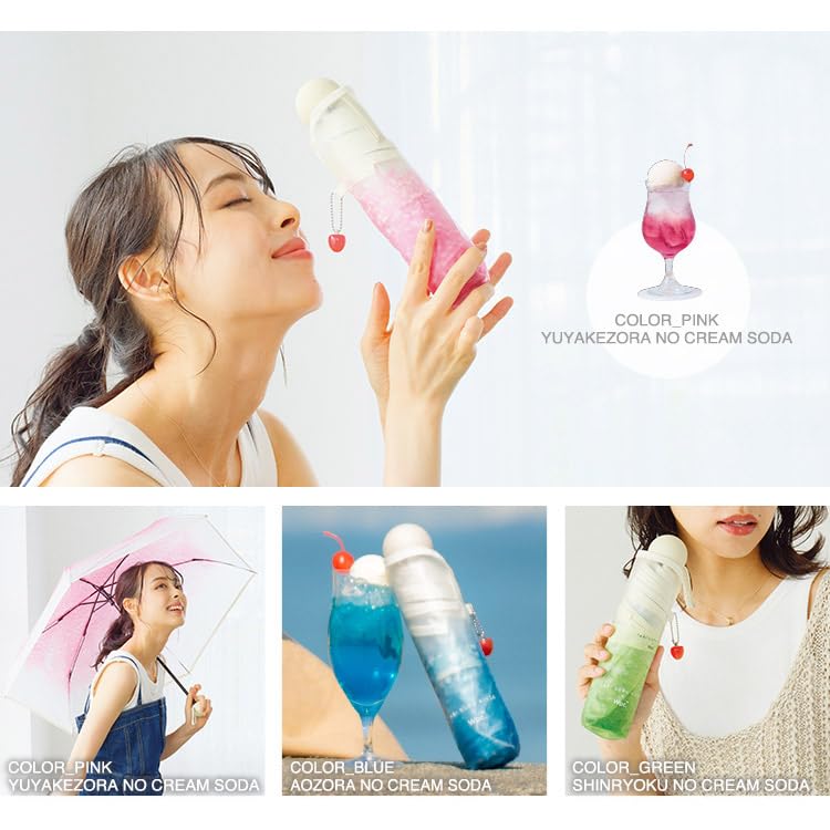 Folding Umbrella Traveling Cafe x Cream Soda Cherry Ice Pure Cafe Wpc. [Vinyl Umbrella] Wpc. Umbrella, Mini, Blue, 50cm, Women's, Charm, Cream, Retro,