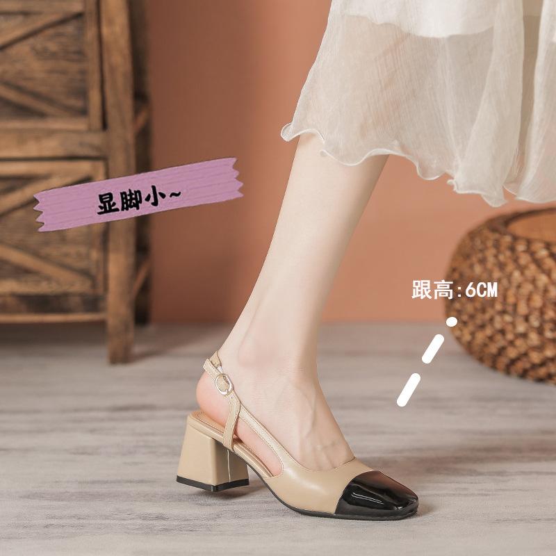 1 piece Baotou sandals women's fashion design medium thick heel high heel single shoes