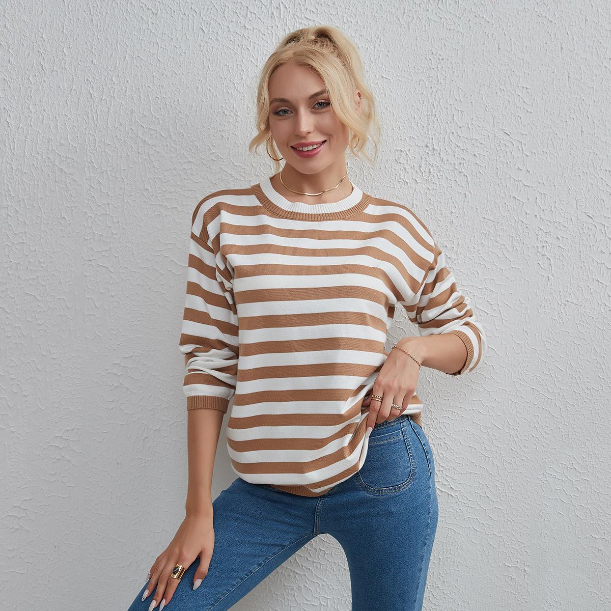 

DignBio женский полосатый свитер с круглым вырезом, вязаный повседневный пуловер, стильный джемпер, весна-лето 2024, уличные топы, трикотаж