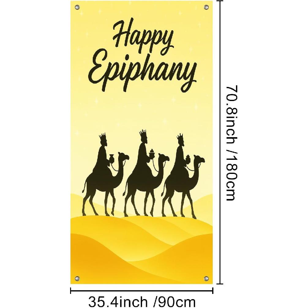 IVN Three Kings Day Epiphany Door Cover 71 x 35 Inches Front Door Banner Camel Scene Religious Holiday Decor Indoor And Outdoor