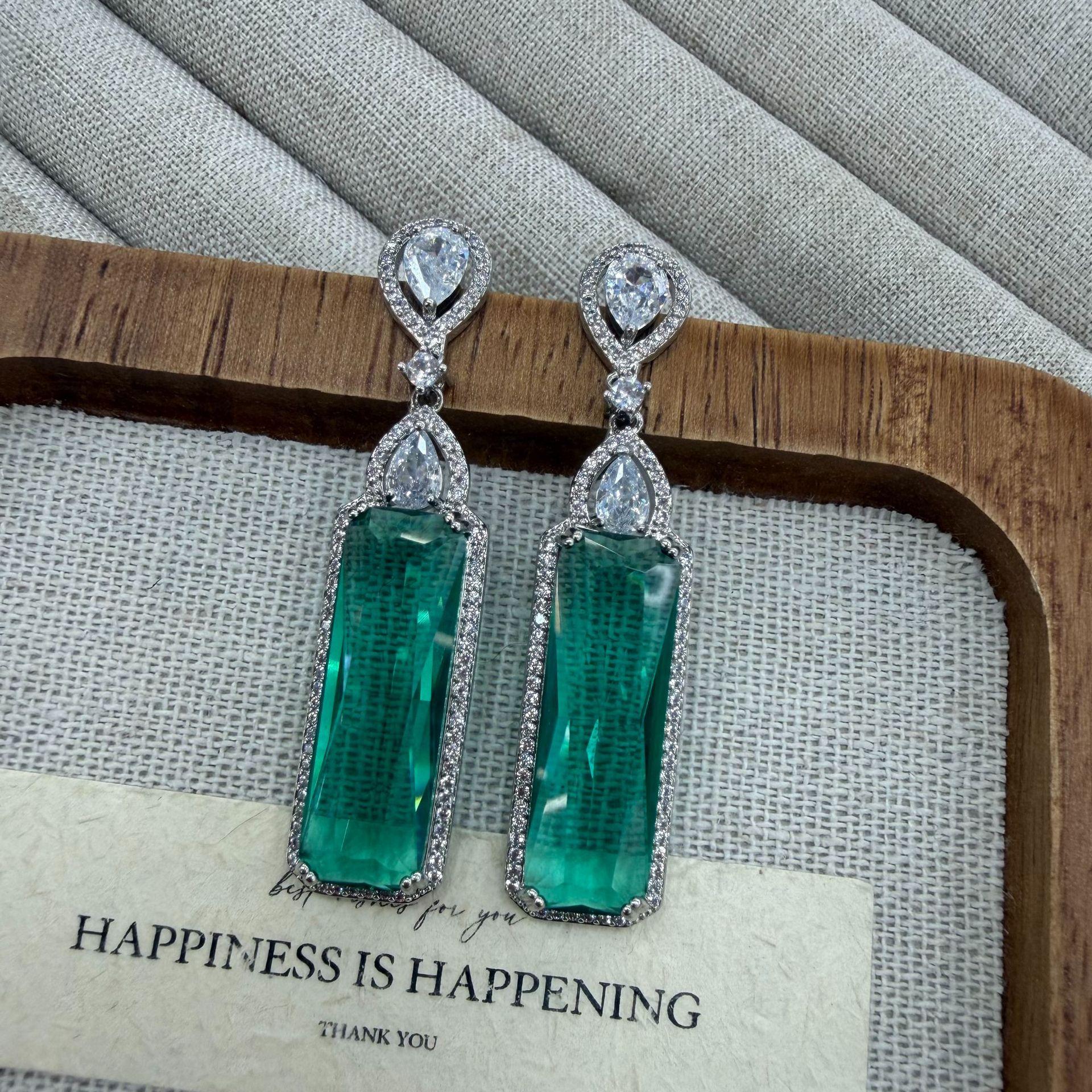 

Stylish And Atmospheric Geometric Rectangular Color Zirconium Earrings Guochao New Chinese Earrings Live Broadcast Niche Light Luxury Jewelry